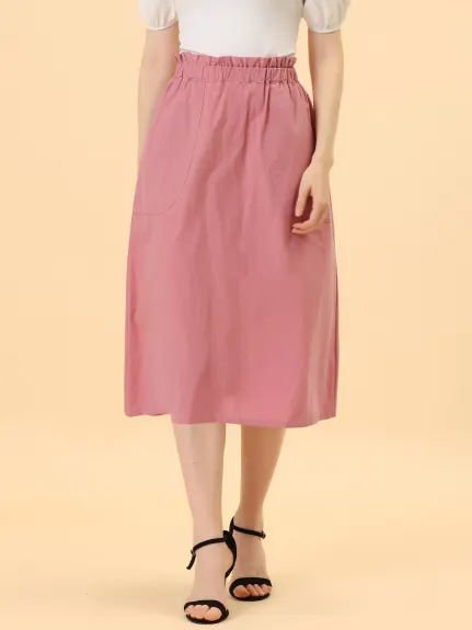 Allegra K- Cotton Elastic Waist Peasant A-Line Midi Skirt