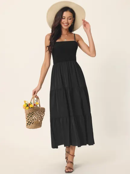 Allegra K - Spaghetti Strap Smocked Maxi Dress