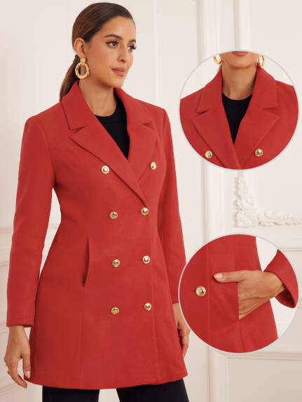 Allegra K - Classic Notch Lapel Double Breasted Coat