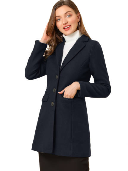 Allegra K- Notched Lapel Single Breasted Long Coat