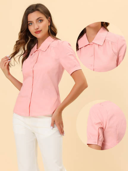 Allegra K- Cotton Puff Short Sleeve  Shirt