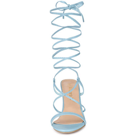 Allegra K- One Strap Lace Up Chunky Heels Sandals