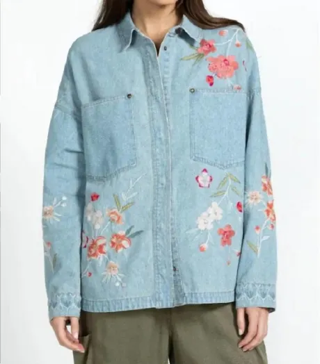 Johnny Was Cherri Denim Pocket Overshirt