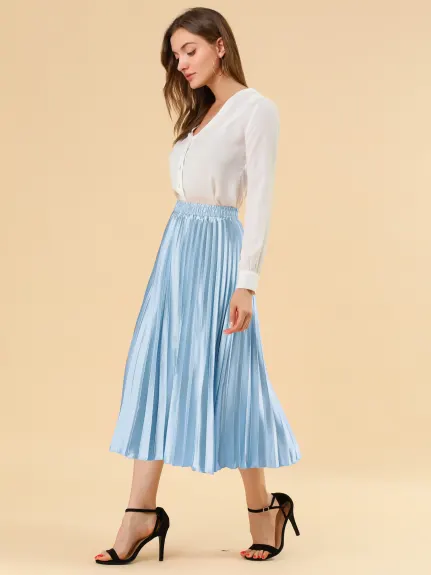 Allegra K - Elastic Waist Accordion Pleated Midi Skirt