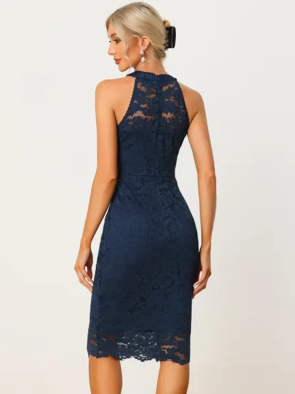 Allegra K- Lace Halter Neck Sleeveless Bodycon Sheath Dress