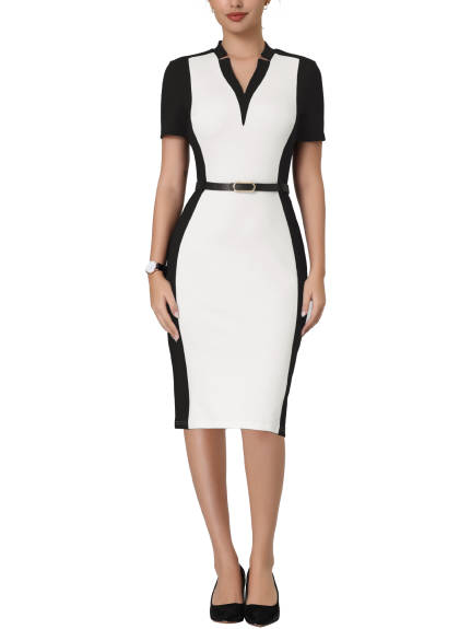 Hobemty- Contrast Color Pencil Sheath Dress