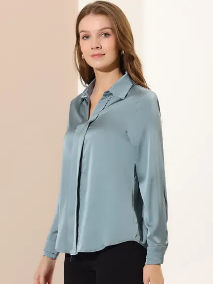 Allegra K- Elegant Long Sleeve Blouse V-Neck Shirt