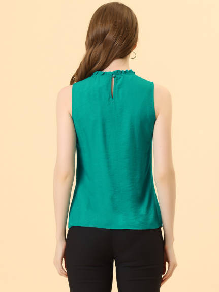 Allegra K- Mock Neck Ruffle Sleeveless Blouse