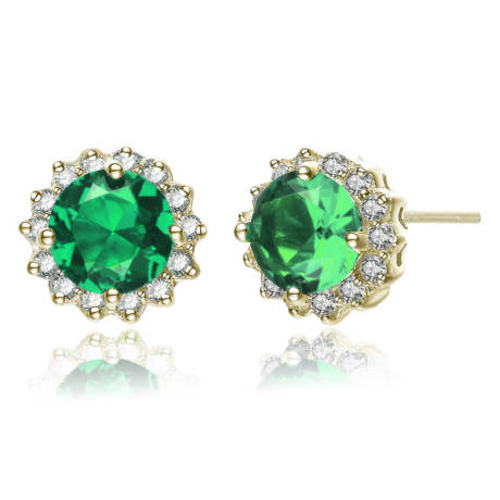 Genevive Sterling Silver with Colored Cubic Zirconia Button Stud Earrings