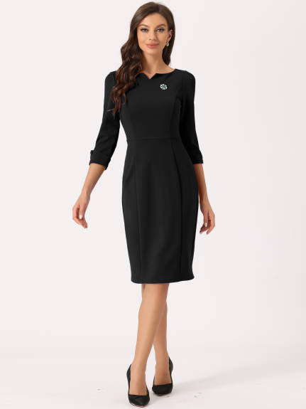 Allegra K- 3/4 Sleeve Sweetheart Neck Slim Pencil Dress