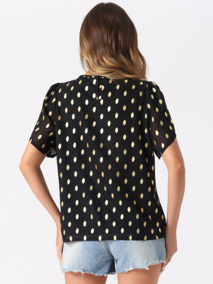 Allegra K - Casual Gilding Pattern Short Sleeve Top