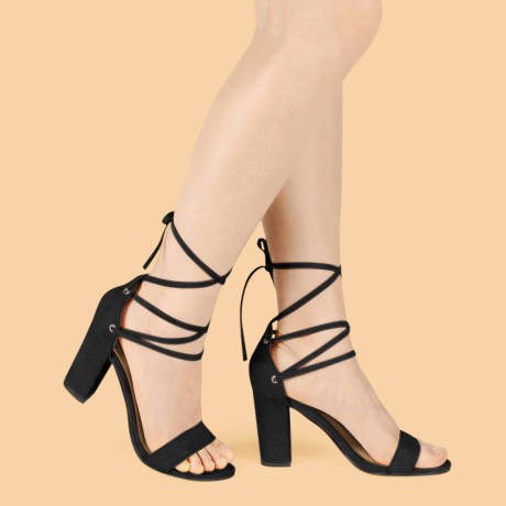 Allegra K- Tie Up Heels Strappy Chunky  Heel Sandal