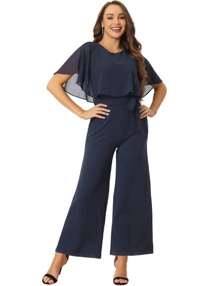 Allegra K - Ruffle Sleeve Tie Waist Jumpsuit