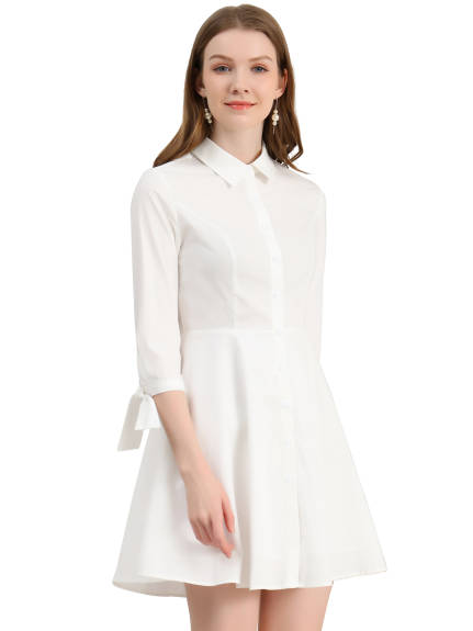 Allegra K- Turn Down Collar Cotton Shirt Dress