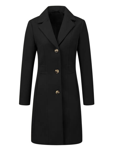 Allegra K - Single Breasted Notched Lapel Peacoat