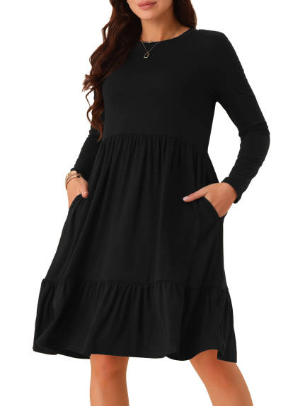 Allegra K - Long Sleeve Tiered A-Line Swing Dress