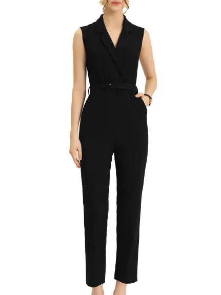 Allegra K - Sleeveless Belted Fitted Jumpsuit