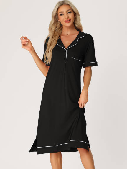 cheibear - Collared Summer Button Up Lounge Nightgown