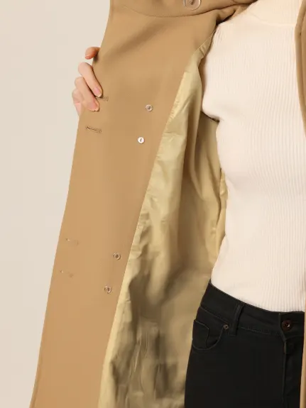 Allegra K- col debout à capuche Double boutonnière manteau d’hiver