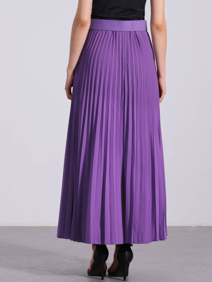 Allegra K - Elastic High Waist Maxi Pleated Skirt