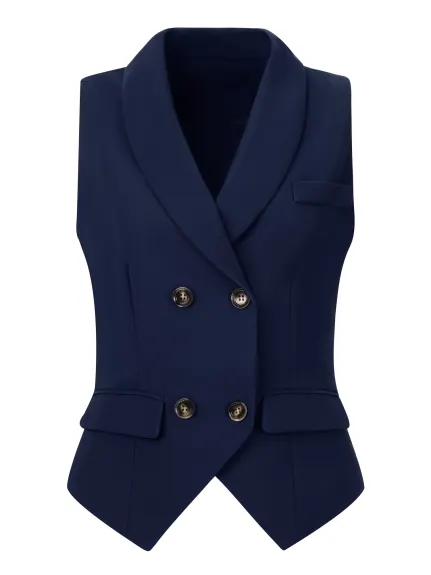 Allegra K- Gilet de costume dos nageur boutonné à revers châle