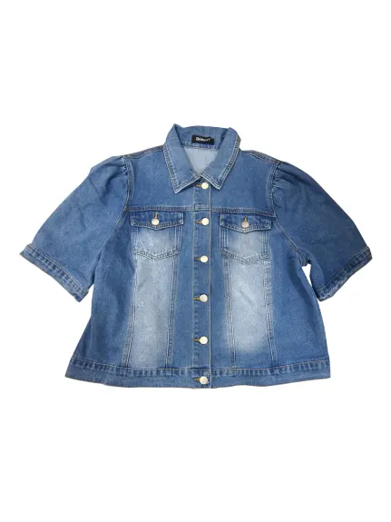 Allegra K- Short Button-Down Jean Denim Jacket