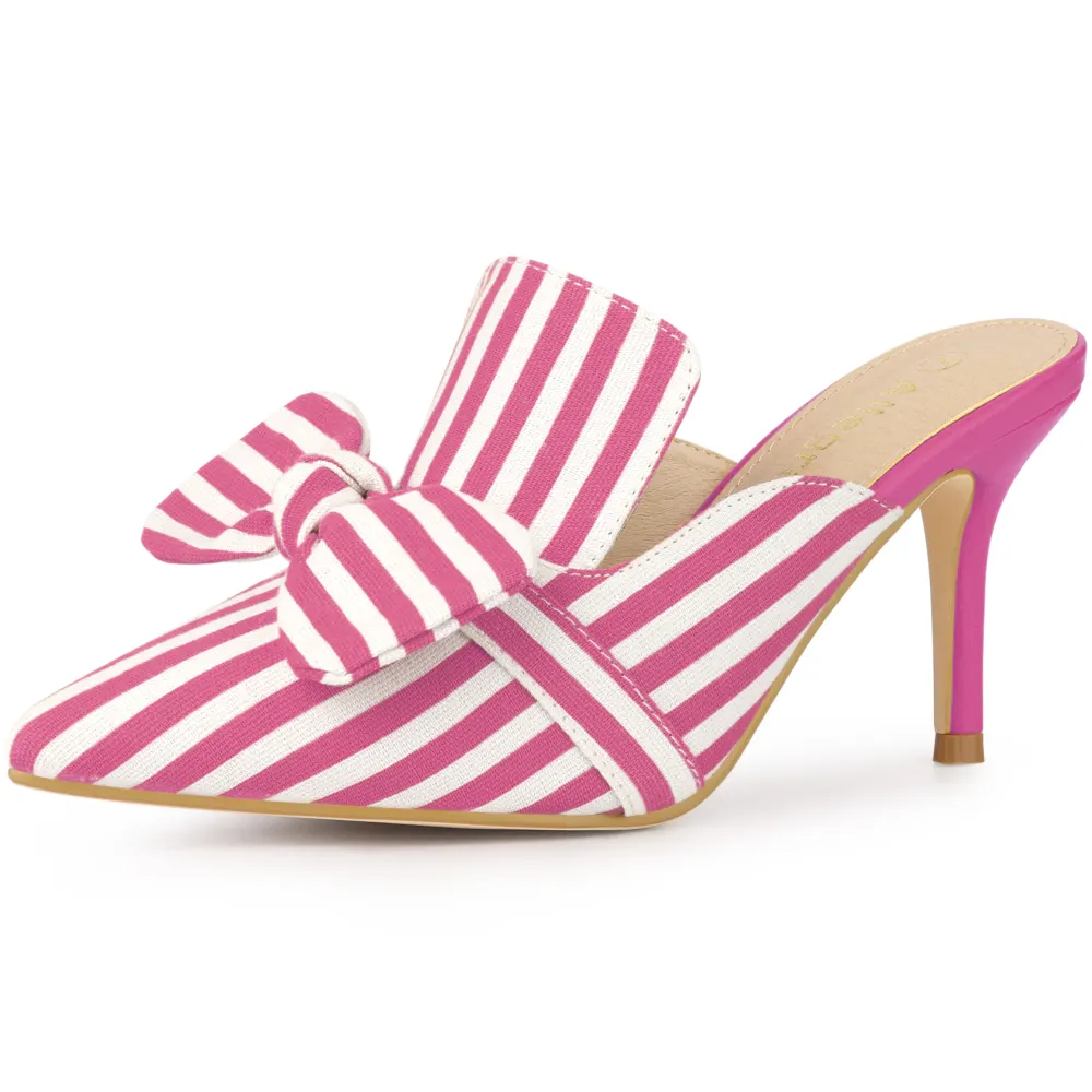 Allegra K - Slip-on Stripe Bow Stiletto Heel Slide Mule