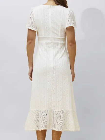 Annick - Bonnie Midi Dress Knit Lace Crochet V Neck Solid