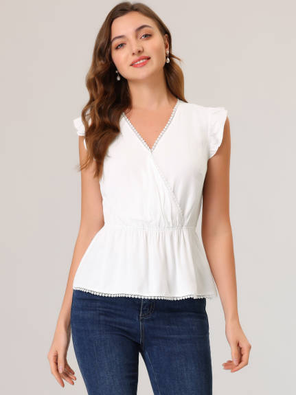 Allegra K - Flutter Sleeve V Neck Summer Peplum Blouse