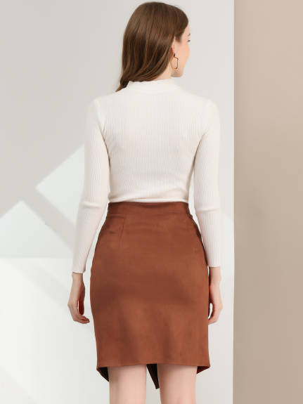 Allegra K - Faux Suede Fall Slit Pencil Skirt