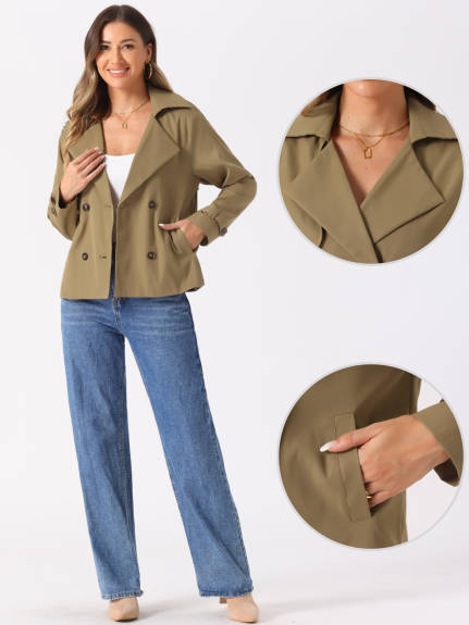 Allegra K - Notched Lapel Double Breasted Short Jacket