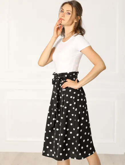 Allegra K- Belted Elastic Waist A-Line Midi Skirt