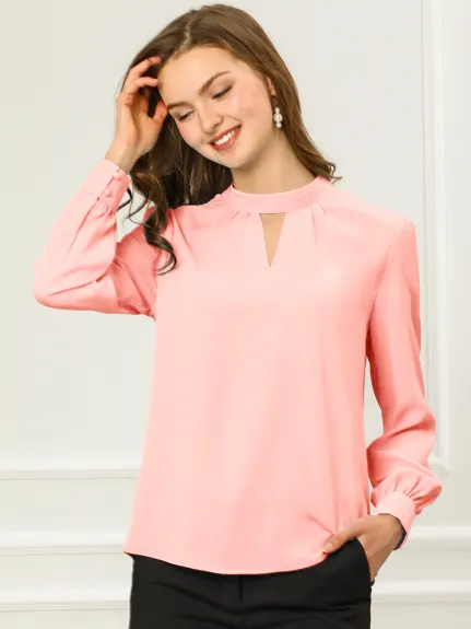 Allegra K- Stand Collar Long Sleeve Blouse Shirt