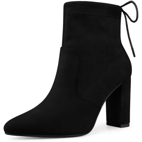 Allegra K - Pointed Toe Pull-on Drawstring Ankle Boots