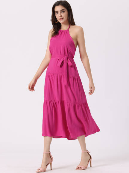 Allegra K- Hater Neck Backless Swing Dress