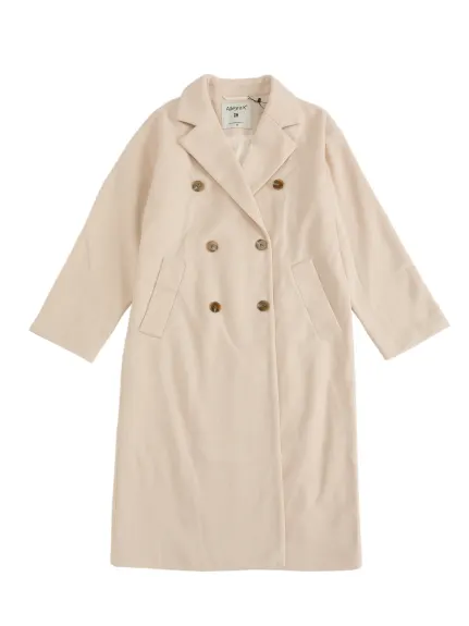 Allegra K- Notched Lapel Double Breasted Long Overcoat