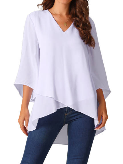 INSPIRE CHIC - High Low Irregular Hem Chiffon Top