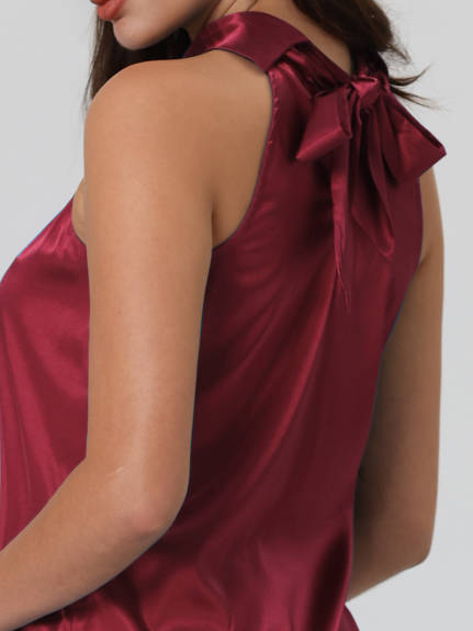 Hobemty -Halter Neck Satin Blouse Tank Top