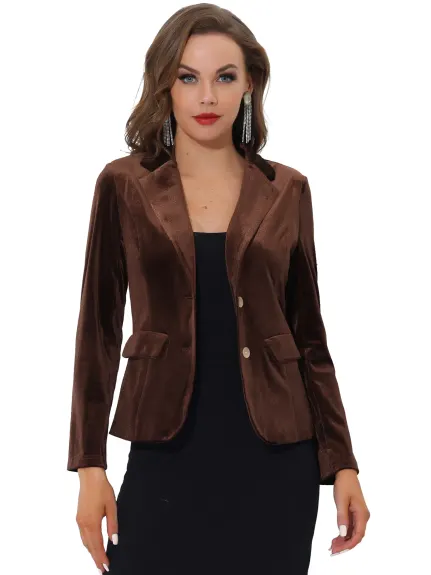 Allegra K- Notched Lapel Velvet Blazer