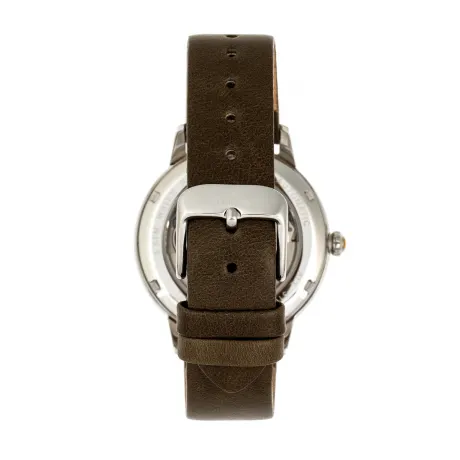 Empress - Diana Automatic Engraved MOP Leather-Band Watch - Olive