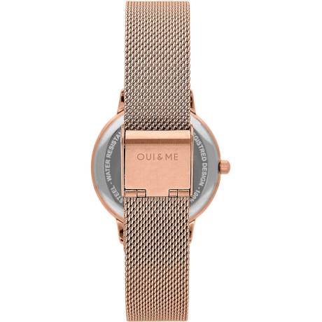 OUI & ME-Fleurette 32mm 3 Hand Pink Raised Flowers Dial Watch With Stainless Steel Mesh Bracelet