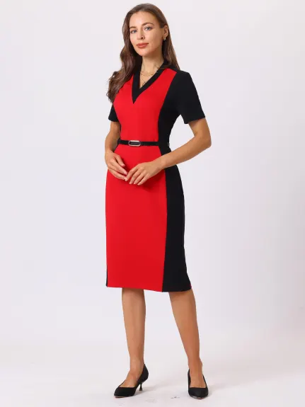 Hobemty- Contrast Color Pencil Sheath Dress