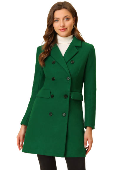 Allegra K- Double Breasted Back Vent Longline Overcoat