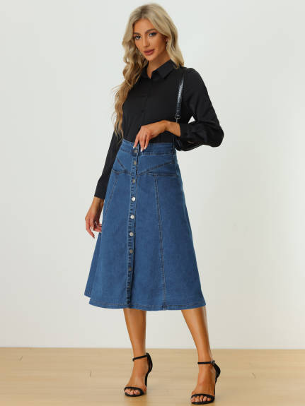 Allegra K- High Waist Buttons A-Line Midi Skirt