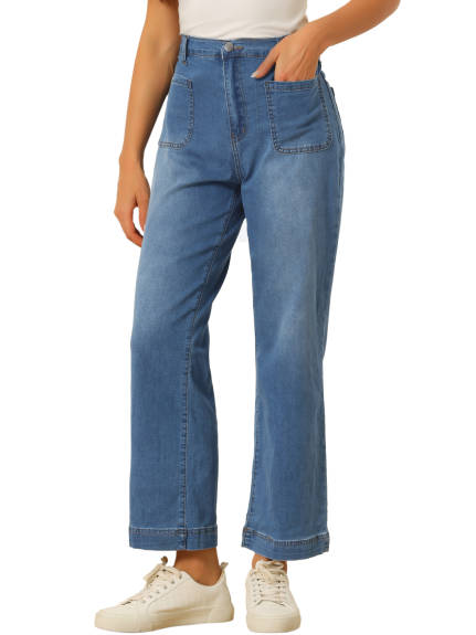 Allegra K - Straight Wide Leg Loose Denim Pants