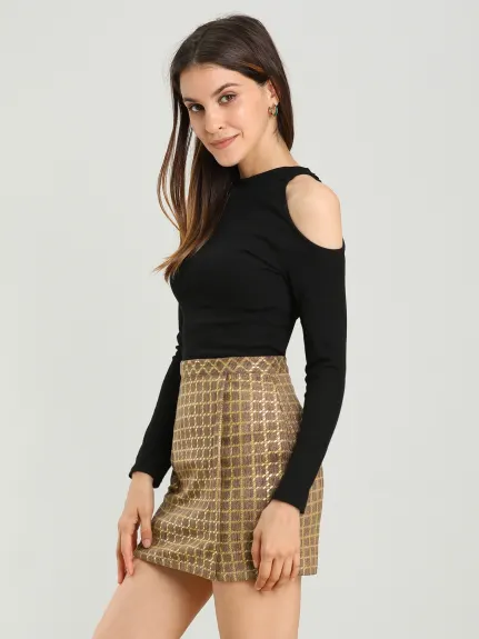 Allegra K - Faux Suede Check Slit Mini Skirt