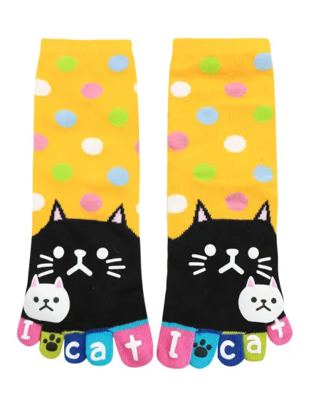 Allegra K- Women's Dots Cat Stretchy Ankle Toe Socks