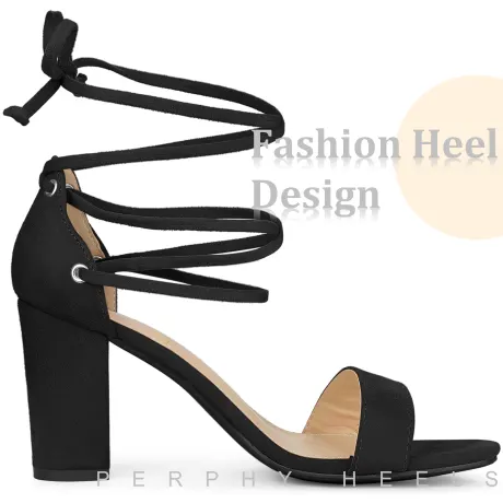 Allegra K- Strappy Lace Up Chunky High Heel Sandals