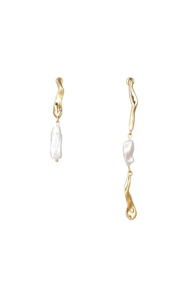 Classicharms-Asymmetrical Molten Baroque Pearl Earrings