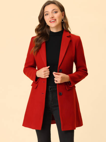 Allegra K- Notched Lapel Single Breasted Long Coat